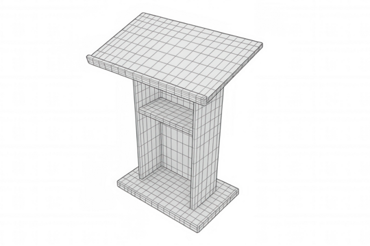 Podium wireframe model representing speech, presentation, education, public speaking, and information sharing concept
