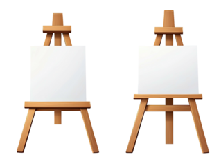 Two cartoon easels, both holding blank white canvases
