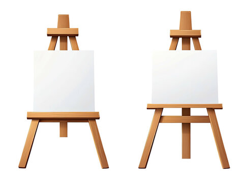 Two cartoon easels, both holding blank white canvases