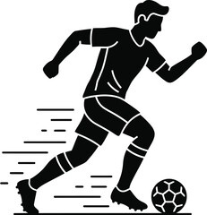 Naklejka premium Silhouette of a soccer player dribbling the ball with speed lines