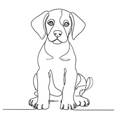 Fototapeta premium A line art illustration of a sitting puppy looking forward