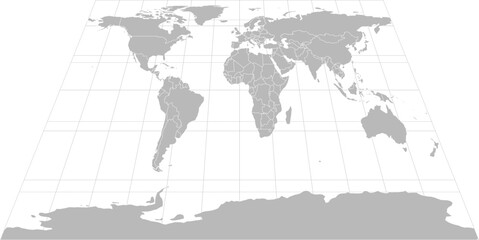 World vector map with country boundaries and graticules (Bottom-Near Top-Far perspective, PPT-compatible & fully editable)