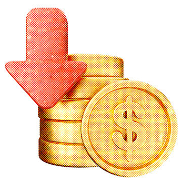 3d decrease coin dollar icon illustration