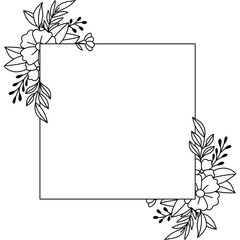 Outline Floral Border Square Frame With Blossom And Leaf Detail On Transparent Background Delicate Botanical Illustration Element For Design