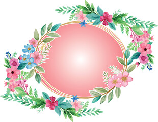 Watercolor Floral Wreath Frame with Golden Border