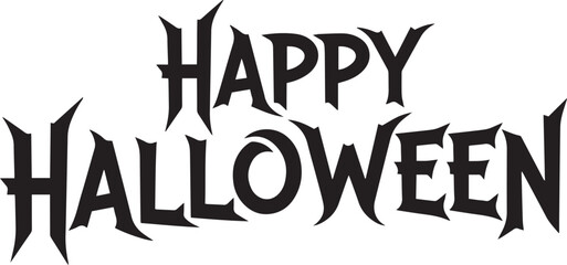Classic gothic "Happy Halloween" text with a slight skew and sharp, decorative serifs, perfect for a traditional yet spooky holiday design.
