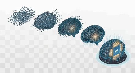 Conceptual illustration showing the transformation of chaotic lines into a structured artificial intelligence brain.