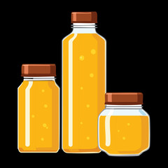 Collection of Various Glass Containers, Including Bottles and Jars, Filled with Golden Yellow Honey Product - Vector Illustration
