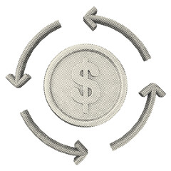 3d transaction coin dollar icon illustration halftone style
