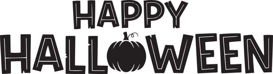 Happy Halloween text vector with a pumpkin integrated into the lettering, offering a classic and straightforward holiday design.