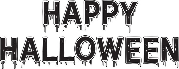 Happy Halloween text vector with a spooky dripping blood or slime effect, perfect for gruesome and eerie holiday designs.