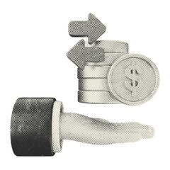 3d coin payment icon illustration halftone style