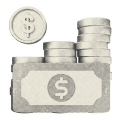 3d coin money icon illustration halftone style