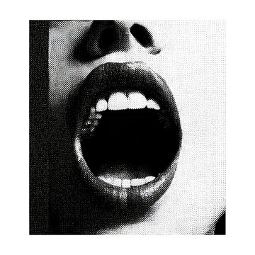 Open mouth, partial face, dramatic lighting, black and white, high contrast