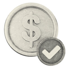 3d check coin dollar icon illustration halftone style