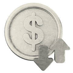 3d transaction coin dollar icon illustration halftone style