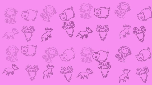 Doodle Animal Pattern with Monkeys Pigs Goats and Canids