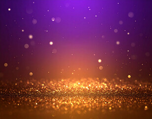 金色の輝きが舞う紫とオレンジの幻想的な高級感あふれる背景デザイン