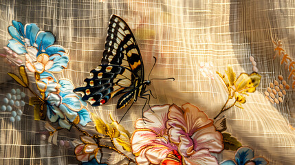 Butterfly on Embroidered Fabric