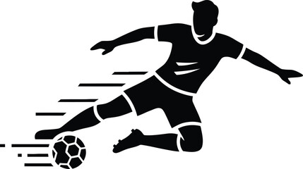 Dynamic silhouette of a soccer player dribbling the ball
