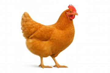 Brown hen standing, looking at viewer, farm animal, poultry, livestock, domestic bird with comb and wattle