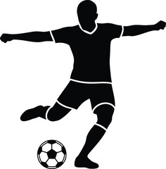 Silhouette of a soccer player kicking a ball during a game