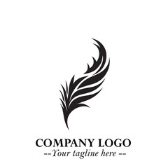 Feather Logo Symbol in Black on the White Background Minimalist Elegant Vector Illustration