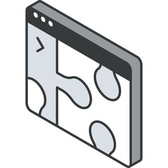 Isometric digital browser window with abstract gray shapes and code elements on transparent background