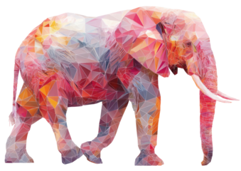 Colorful, geometric elephant illustration against a black background
