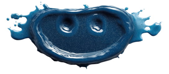 Blue, shiny, fluid splash forms a simple smiling face