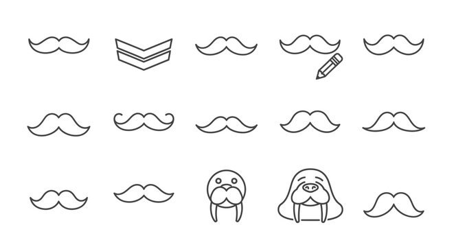 A collection of mustache and walrus illustrations in a row.