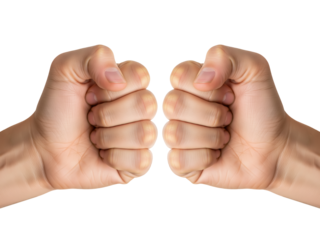 Man hands making a closed fist gesture isolated on transparent background representing strength and determination
