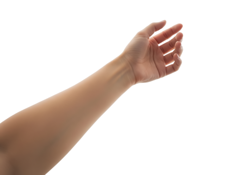 Extended human arm reaching outward with open hand gesture, symbolizing connection, offering, expression, communication, presence