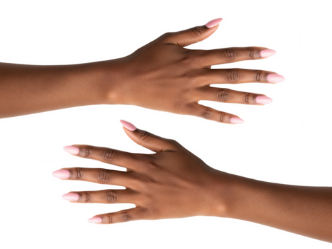 Two woman hands extended gracefully with open fingers, displaying symmetry, elegance, expression, movement, connection. display mockup for nails, jewelry and watches.