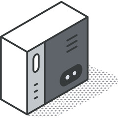 Fototapeta premium Isometric Illustration Of A Computer Tower With A Dark Gray Front Panel And A White Top And Side Panel On A Transparent Background