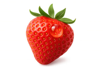 Fototapeta premium Fresh ripe strawberry with a water drop, vibrant red fruit, organic healthy berry, vitamin rich snack with transparent background