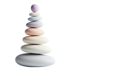 Obraz premium Stack of smooth, pastelcolored stones balanced vertically, isolated on transparent background