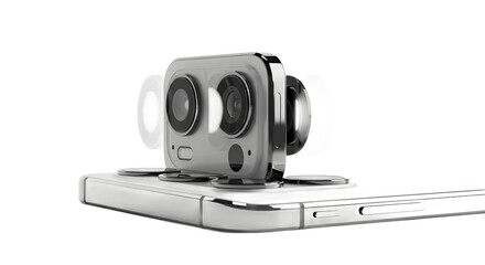 Rotating Smart Home Device on White Minimal Background in Tech Loop Environment