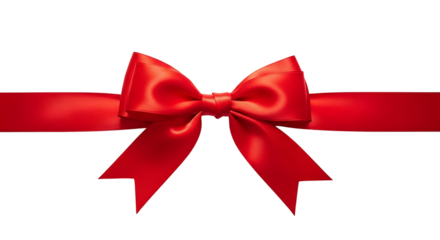 Shiny red satin ribbon bow isolated on transparent background