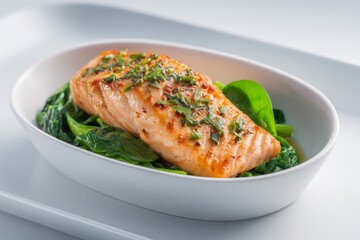 Delicious grilled salmon fillet served over fresh spinach for a healthy gourmet meal