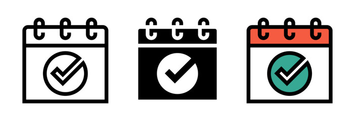 Conjunto de iconos de calendario aprobado. Planificación, organización, agenda y programación. Ilustración vectorial