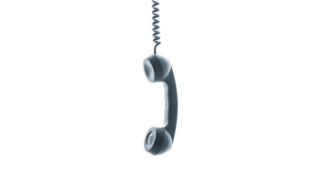 Vintage telephone handset hanging by its coiled cord isolated on transparent background