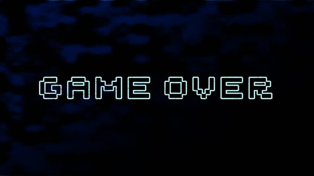 game over-game over text icon 4k animation glowing color,business banner sign font letter message animation with glitch effect and distortion effects on a black background