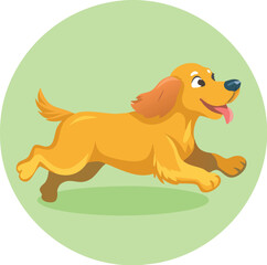 Cartoon Golden Retriever Dog Running in a Green Circle canine animal