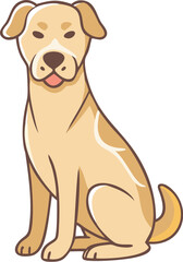 Fototapeta premium Cartoon illustration of a light brown dog sitting with its head tilted slightly and a pink tongue visible