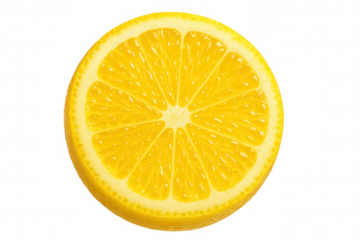 Fresh lemon slice showing juicy pulp and vibrant yellow color, rich in vitamin c, transparent background