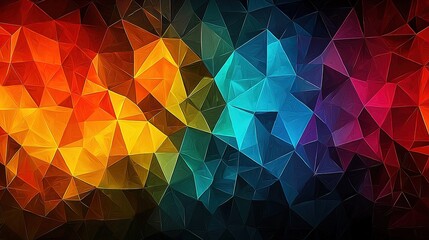 Vibrant vector background with low - poly geometric shapes in red, orange, yellow, blue, great for creative projects
