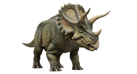 A realistic depiction of a triceratops dinosaur isolated on transparent background