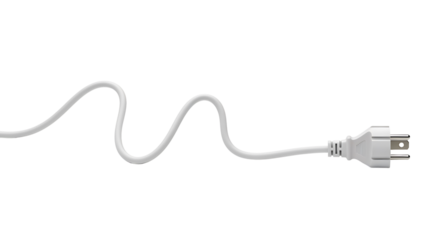 White electrical plug with cord isolated on transparent background