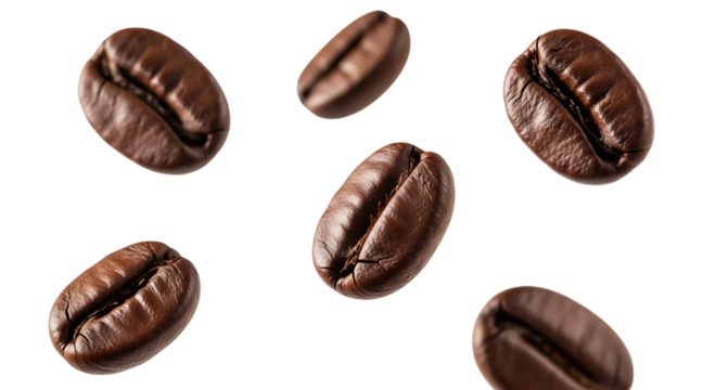 Several roasted coffee beans isolated on transparent background - Powered by Adobe